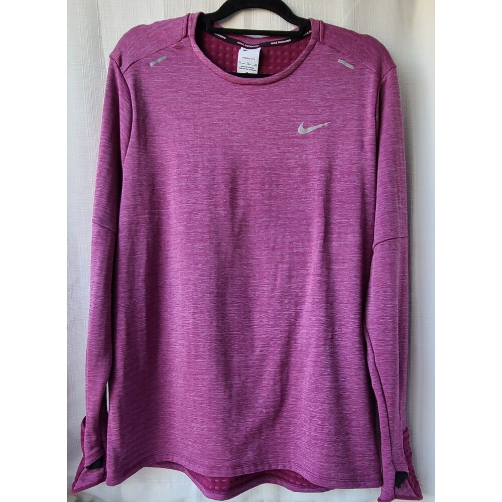 Nike Therma-FIT Running Shirt Womens XL Pink Long Sleeve Thumbholes Reflective